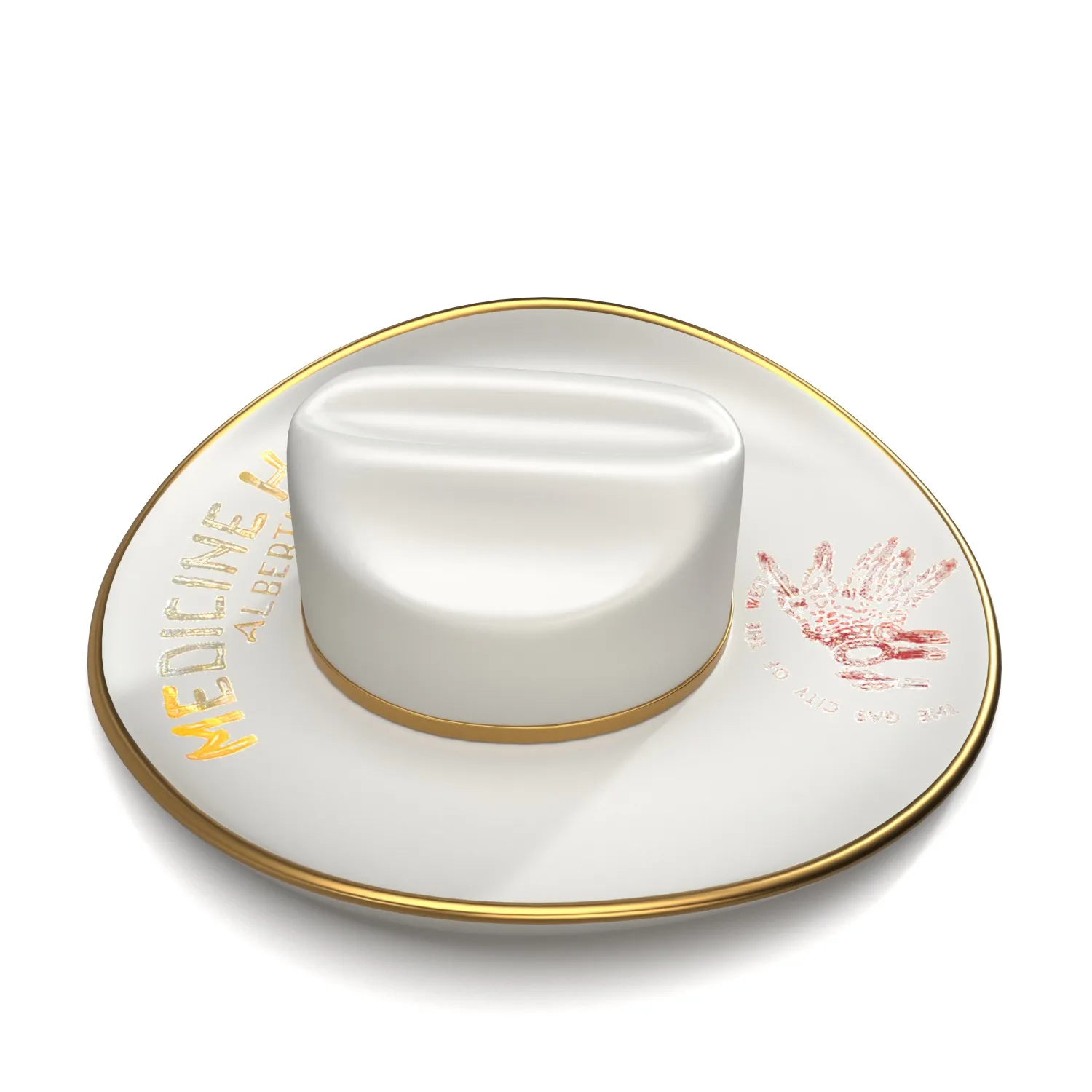 Alberta Canada Souvenir 22k Gold Cowboy ceramic Hat 3D Model_04